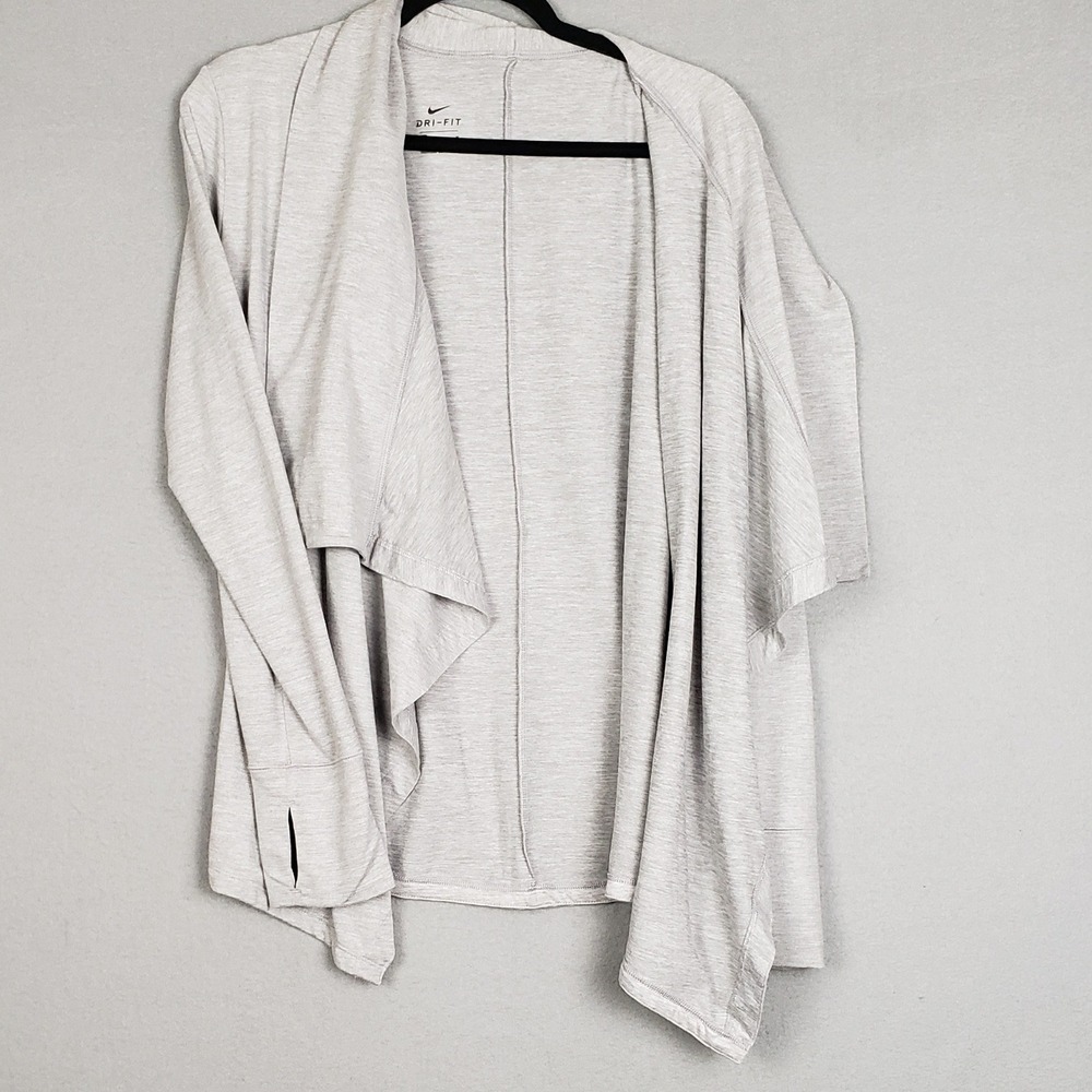 Nike Open Front Yoga Wrap Sweater Light Gray Minimalist Athleisure DriFit Size M